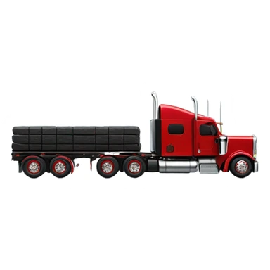 Peterbilt 389 black with red frame with flat top and slash cut exhaust stacks and dual rear tires and flat bumper sticker