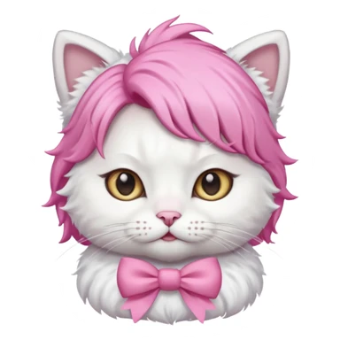 White cat wearing pink wig and bow sticker