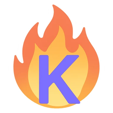 vibrant letter 'K' in color surrounded by stylized fire exaggerated to look dramatic and expressive sticker