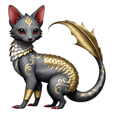 Japanese oriental Asian Edgy badass swimmy wet painted intricate ornate Japanese Asian koi-Minccino-Lykoi-Emolga-Sphynx-Linoone-Zangoose-fusion-hybrid-animal-Fakémon-creature, full body, thin long sleek scaly tail, intricate markings sticker