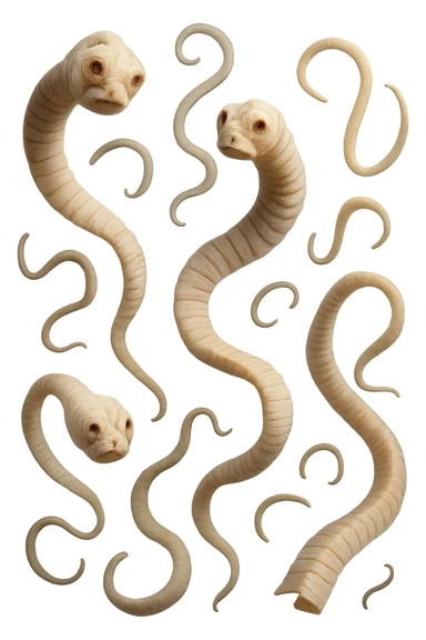 PARASSITI COME LA TENIA FLUTTUANO IN ARIA, iperrealistico 4k sticker