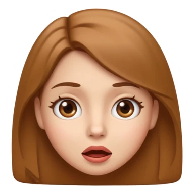 apple style emoji of a girl with fair skin, slightly slanted brown eyes, full lips, light brown hair, and a surprised expression sticker