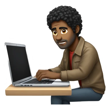 North African man with black hair typing on a MacBook Pro  sticker