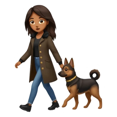 a girl with a brown dark long long hair, she's walking her dog is a german shepard. And girl's outfit is very aesthetic sticker