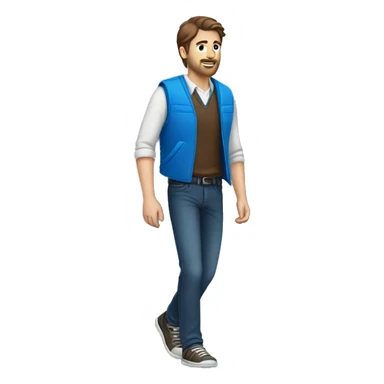 guy with brown hair walking with blue bright vest sticker
