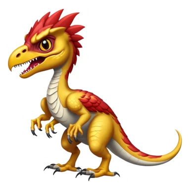 Angry winged velociraptor with golden skin and dark red eyes sticker