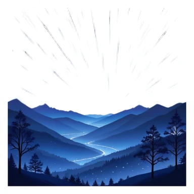 A mesmerizing night sky filled with falling stars, streaking across the dark expanse in bright trails of light. The sky is deep indigo, dotted with distant stars, while the shooting stars create a sense of magic and wonder. The landscape below is tranquil, with silhouettes of trees and mountains, adding to the peaceful, celestial atmosphere. Some of the falling stars are bright and large, while others are smaller, creating a dynamic, sparkling effect in the night sticker