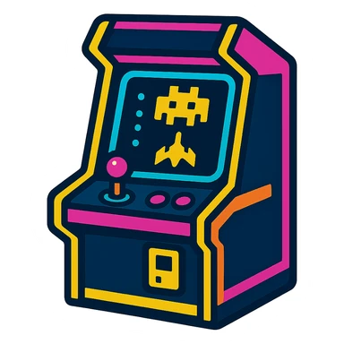 retro 80s style arcade game icon with neon colors sticker