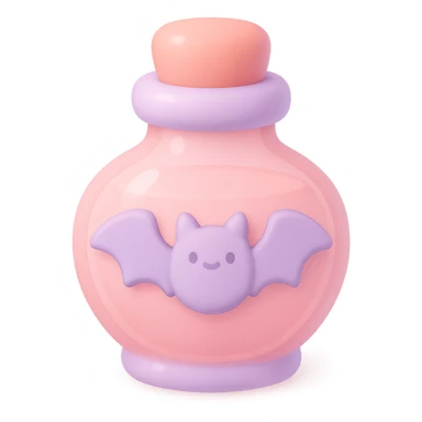 pink goth potion bottle with a bat motif, soft and cute gothic look, mochi style sticker