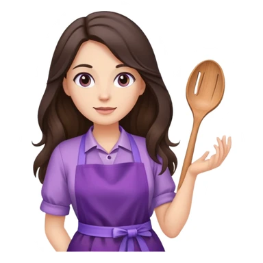 Brunette long hair lady with a purple apron sticker