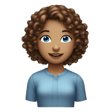 girl with blue eyes and brown curly hair and big lips with smiling eyes sticker