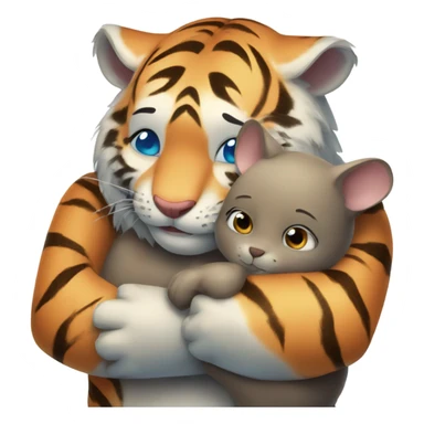 Cute tiger with blue eyes hugging a wombat sticker
