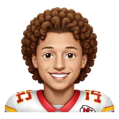 Patrick Mahomes, Kansas City Chiefs quarterback with curly hair, smiling sticker