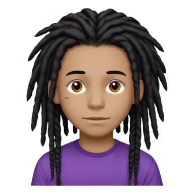 light black teen with black dreads in a middle part with brown eyes and purple shirt sticker