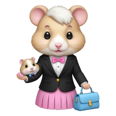 Mama hamster white wearing channel blazer n skirt with baby hamster with dummy in his mouth sticker
