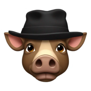Bored brown boar in a black winter hat and black jacket sticker