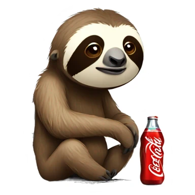 tired sloth with coca cola can and laptop sticker