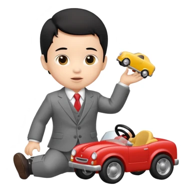 black haired baby playing car, wear suit sticker