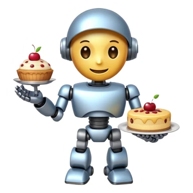 The robot is holding dessert in its hands, 3d emoji sticker