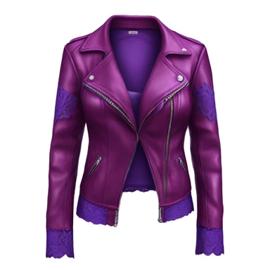 Realistic isolated side view of a metallic magenta open leather jacket with a purple lace camisole underneath it. sticker