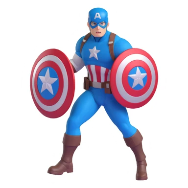 captain america, holding shield, dynamic action, 3D style sticker