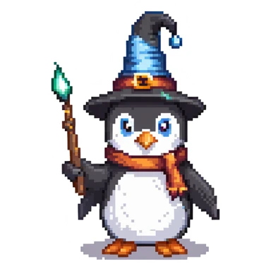 penguin wizard casting a spell sticker