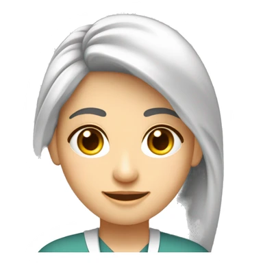 Crea un avatar de medio cuerpo de una nutricionista morena con ojos grandes y de color gris, cara fina, pelo rubio y largo, ojos grises, uniforme blanco, no incluí ningún elemento médico  sticker