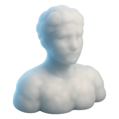 person looking straight, fully composed of white fluffy convex clouds, shoulders visible, matte glass style sticker