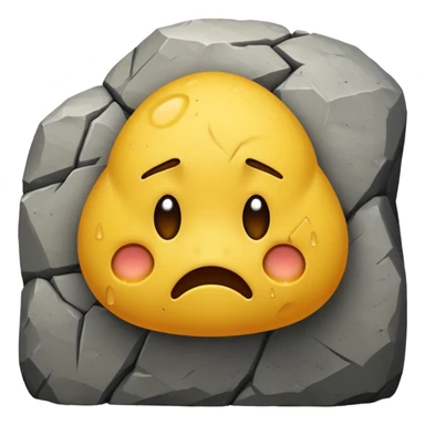 embarrased yellow emoji sqeezing eyes shut with sweat coming down the face hidding behind a rock sticker