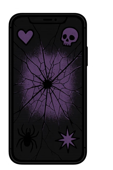 emo style black and purple cracked phone sticker