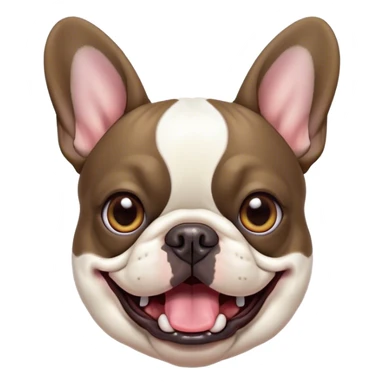 Cinematic Comical Pied French Bulldog Portrait Emoji, Head tilted with an exaggeratedly shocked, comical expression and wide, humorously expressive eyes, showcasing a distinctive pied fur of contrasting hues and a charmingly goofy face, simplified yet hilariously detailed, glowing with a sassy, playful radiance, high shine, exuding a mischievous and meme-worthy charm, styled with a soft glowing outline, capturing the essence of a Pied French Bulldog that looks ready to spark a viral laugh! sticker
