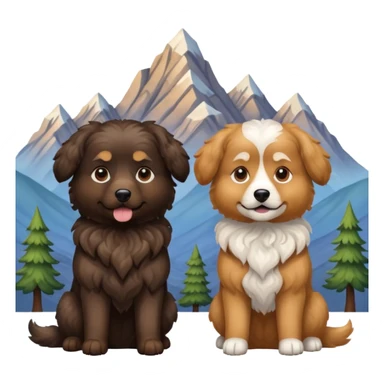 two dogs with wavy hair, one black and one brown with mountains sticker