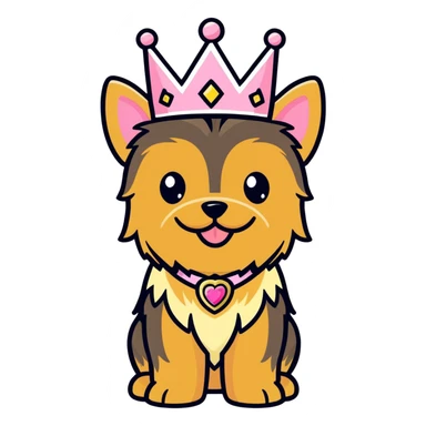 Cute Golden yorkie with pink princess crown sticker