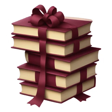 burgundy books stacked up and tied together by a burgundy bow sticker