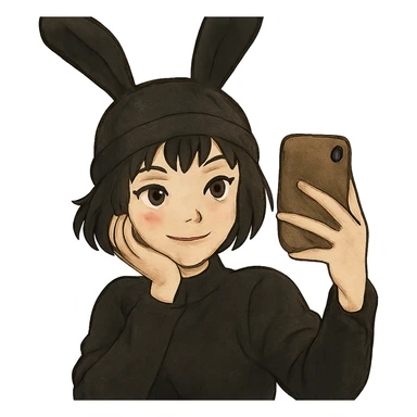 1 female, gothic pixie with a bunny ears beanie cute selfie  sticker