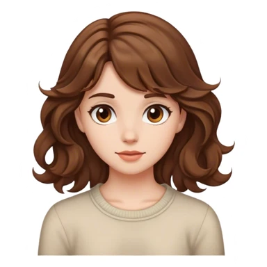Girl with brown wavy hair and side bamgs sticker