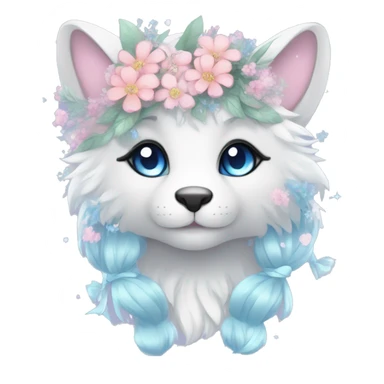 Anthro Cute Cool Pastel Kawaii gorgeous sparkly ethereal fantasy animal creature with blue eyes furry sona with flowers and ribbons beautiful aesthetic sticker