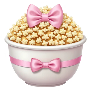 popcorn in white bowl with pink pastel bow sticker