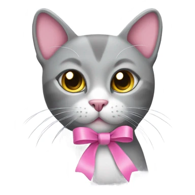 a grey cat with a pink ribbon on the right side of its head sticker