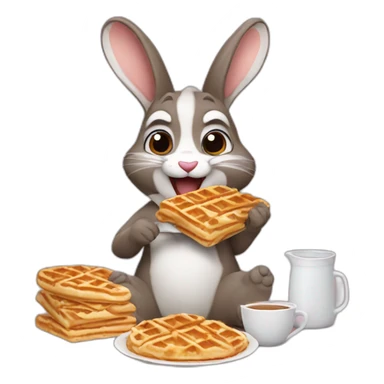 bunny with racoon eating waffles sticker