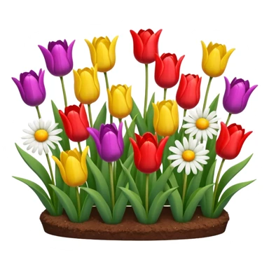 flower bed with a mix of tulips and daisies sticker