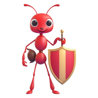 a brave ant, standing tall with a tiny shield sticker