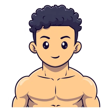 shirtless male athlete with white skin and moderately curly black hair on top with shaved sides sticker