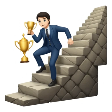 UN HOMBRE DE PIEL CLARA Y PELO OSCURO SUBIENDO ESCALERAS LARGAS PARA ALCANZAR UN TROFEO sticker