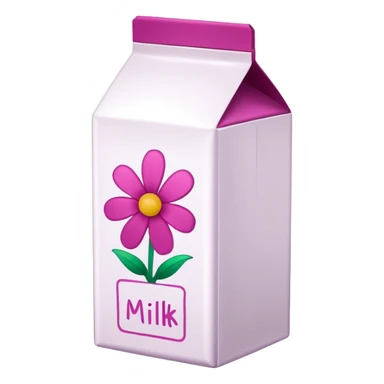 a white TINE milk carton with magenta trim border and magenta text that says "MILK", with tiny magenta flower blossoms doodles on it  sticker