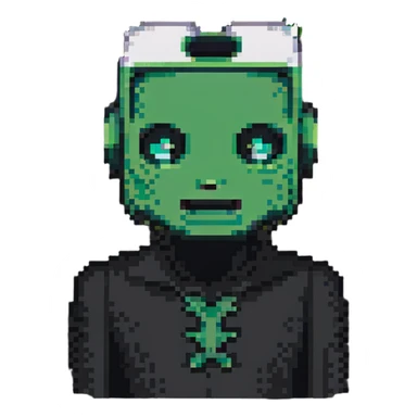 half Minecraft Creeper head merged with half Enderman head, pixel art style sticker