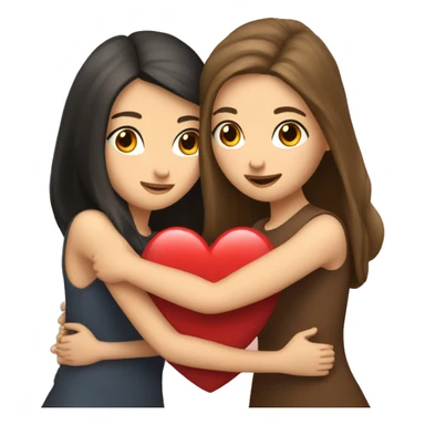 Best friends blonde girl and brunette girl hugging (with heart around them) sticker