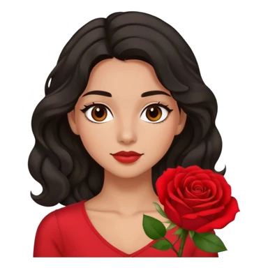 Olive Brown eyes black wavy middle part hair red rose backround red top  sticker