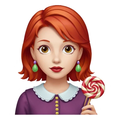 red hair woman with sweet treat accessories, not holding a candy sticker