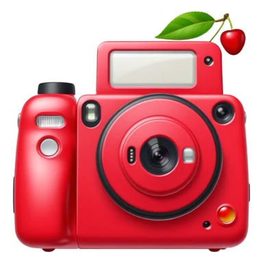 red  instax polaroid camera with cherries on it  sticker